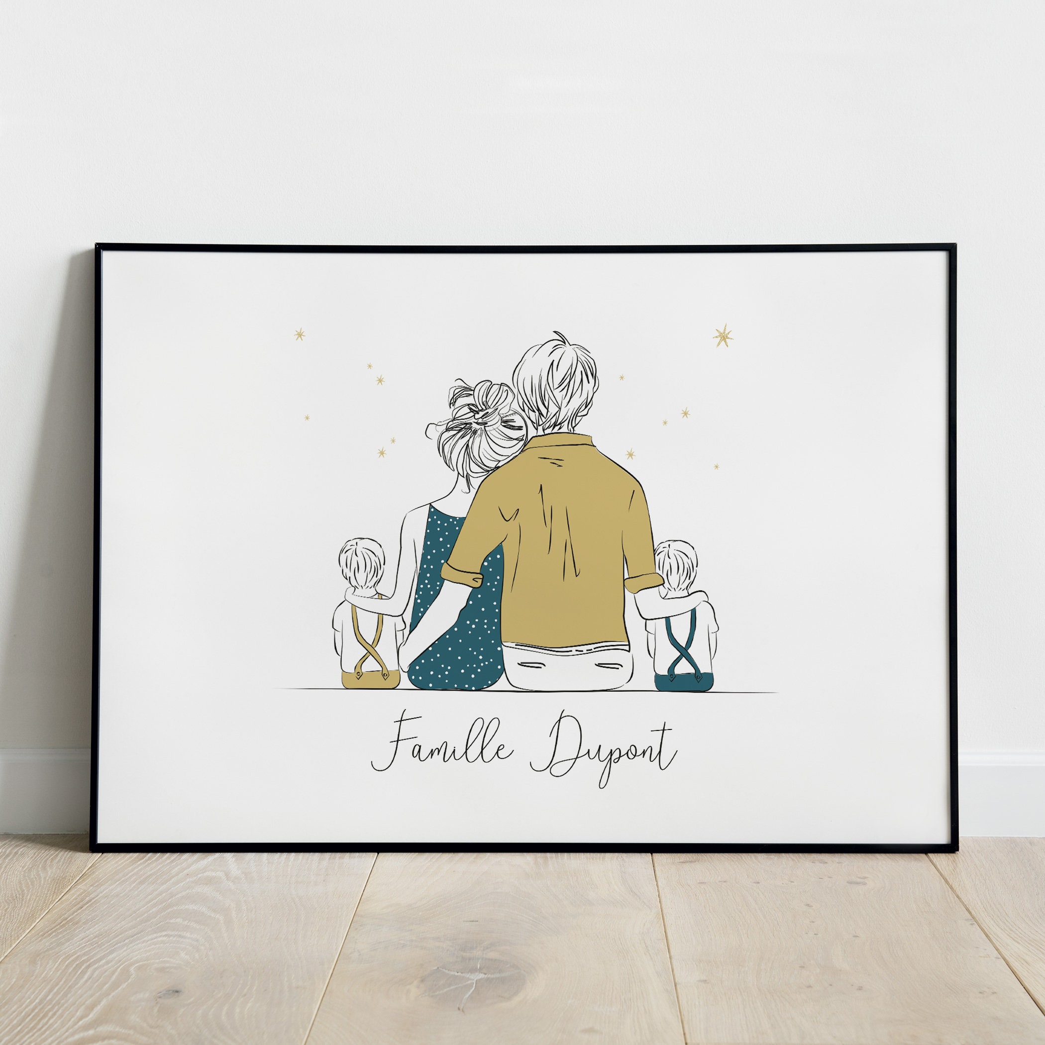 Affiche Personnalisée Famille, Décoration Chambre Bébé/Enfant, Cadeau Naissance Jumeaux, Fête Des Mè