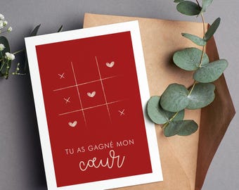 Valentinstagskarte, Karte für Verliebte, Liebesbotschaft, Tic-Tac-Toe-Spielkarte mit Herzen, Valentinstagskarte