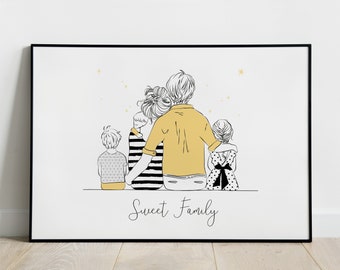 Póster familiar personalizado, decoración para habitación de bebé o niño, regalo de nacimiento personalizado, regalo del Día del Padre, nombre personalizado, lámina artística