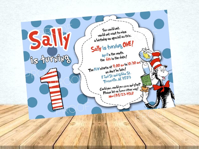 The Cat in the Hat Printable Birthday Digital Invitation | Etsy