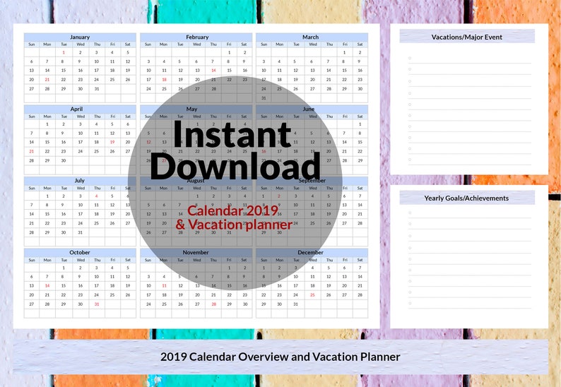 vacation planner calendar 2019 i vacation planner i calendar 2019 i yearly calendar i yearly planner vacation planning calendars