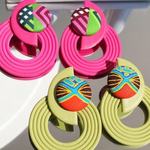 Lightweight, bright colored clay statement earrings