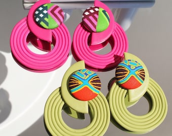 Lightweight, bright colored clay statement earrings