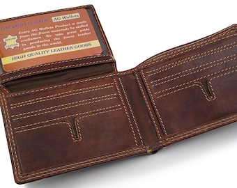 Personalized Brown Leather Bifold Wallet: Slim Minimalist Card Holder