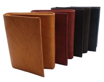 AG Wallets Mens Trifold Wallet With Center ID Flap, RFID Signal Blocking, Premium Quality Leather, Personalized Gift