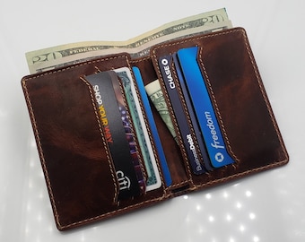 Personalized Mens Bifold Wallet: Handmade Distressed Brown Leather Card Holder