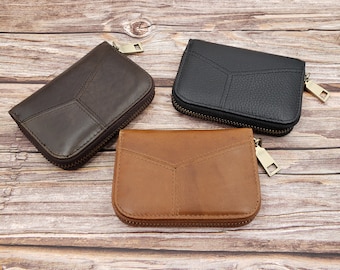 AG Wallets Unisex Small Cow Leather RFID Credit Card Holder, Zip Around Organ-Style Coin Wallet, Hold Minimum 10 Cards, Cash and More