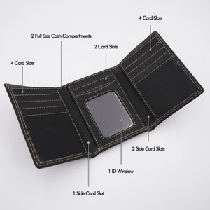Billeteras AG para hombre, billetera minimalista triple de cuero negro Vintage desgastada hecha a mano para hombre, tarjetero de estilo Delgado de cuero Real