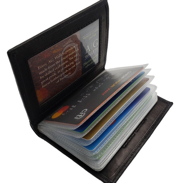AG Wallets Mens Premium Leather Bifold Wallet with 20 Card Inserts, 3 Credit Card Slots, 1 Bill Compartments, 1 ID Slot, Cowhide Leather