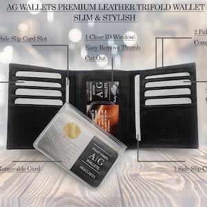 AG Wallets Mens Trifold Wallet, Cowhide Leather, Multi Card Holder with Removable Inserts, Gift Box (sold separately), Perfect Gift Idea