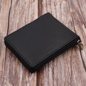 Cartera de cuero negra plegable con cremallera para hombre de AG Wallets, piel de vacuno, tarjetero con cremallera y compartimento para efectivo con fuelle