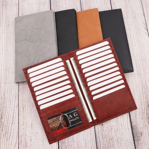 Cartera larga con organizador de tarjetas de crédito de piel de vaca napa de grano completo con RFID de AG Wallets, con capacidad para hasta 20 tarjetas, 2 ranuras laterales para efectivo