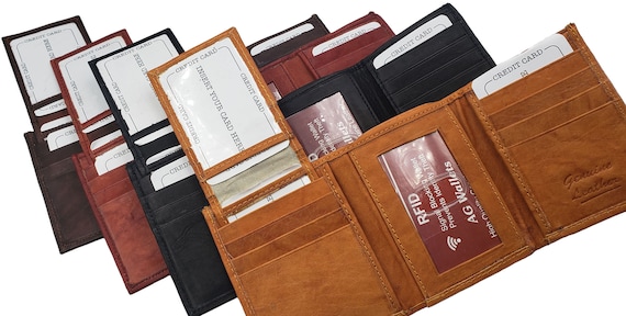 Genuine Leather Trifold Wallets For Men - Mens Trifold Wallet With ID  Window Gifts For Men RFID Blocking 