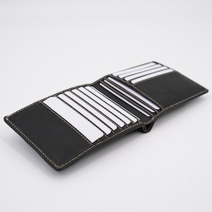 Billeteras AG Vintage Black para hombre, billetera minimalista plegable hecha a mano, cuero envejecido, tarjetero de gran capacidad de estilo delgado