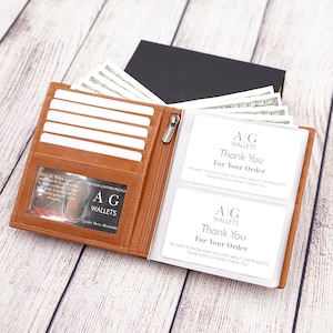 AG Wallets Cartera plegable Hipster de piel de vaca Napa de grano completo para hombre, protección RFID, 2 ventanas de identificación, inserciones extraíbles, cartera minimalista delgada