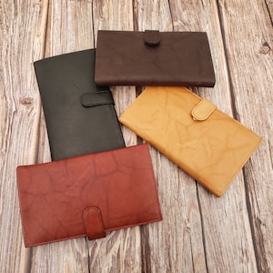 Cartera larga AG Wallets RFID con cierre a presión, de cuero premium, organizador de tarjetas de crédito, con capacidad para hasta 20 tarjetas y 2 ranuras laterales para efectivo.