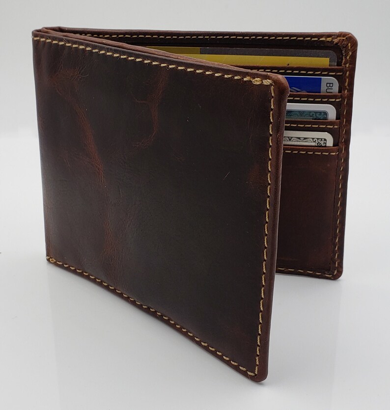 Ag Wallets Personalized Mens Handmade Vintage Brown Bifold Minimalist Wallet For Men Real Leather Slim Style Large Capacity Card!    Holder - 