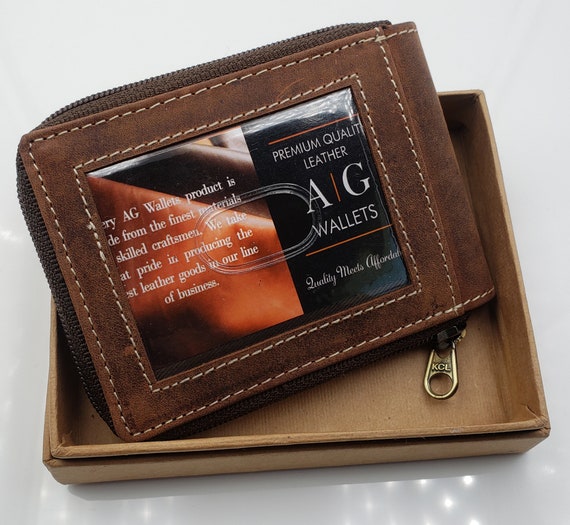 AG Wallets Full Grain Napa Cowhide Leather Mens Zip Around Bifold Wall