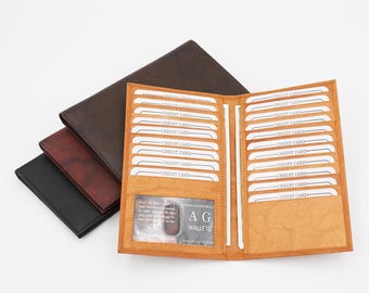 AG Wallets RFID Premium Quality Leather Credit Card Organizer Long Wallet, Holds Up To 20 Cards, 2 Side Cash Slots