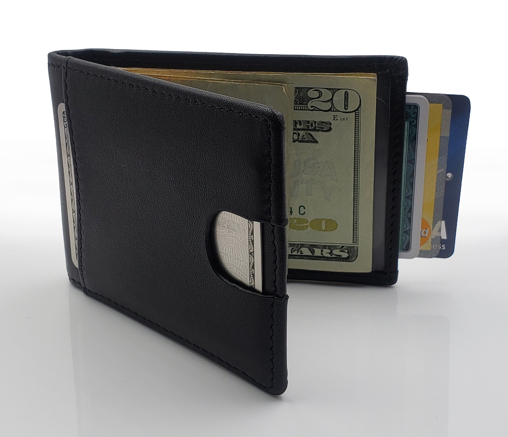 AG Wallets Mens Black Leather Bifold Wallet RFID Slim | Etsy