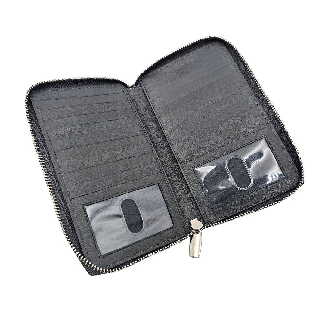 AG Wallets Grey Napa Leather RFID Safe, 2 ID, 18 Credit Card Holder ...