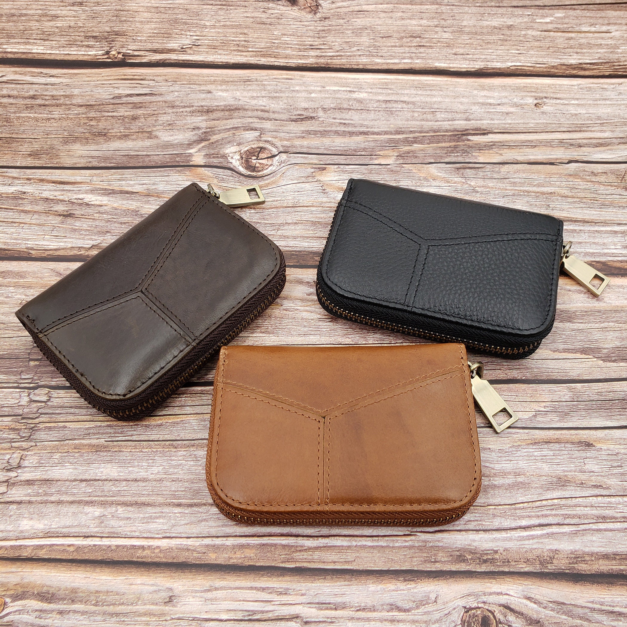 AG Wallets Unisex Small Cow Leather RFID Double Zipper Credit 