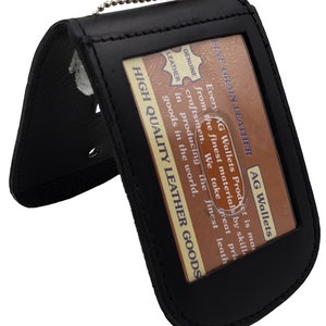 AG Wallets Police Officer Security Cop Badge With Holder Neck Chain Buffalo Leather Black, Police Office Gift