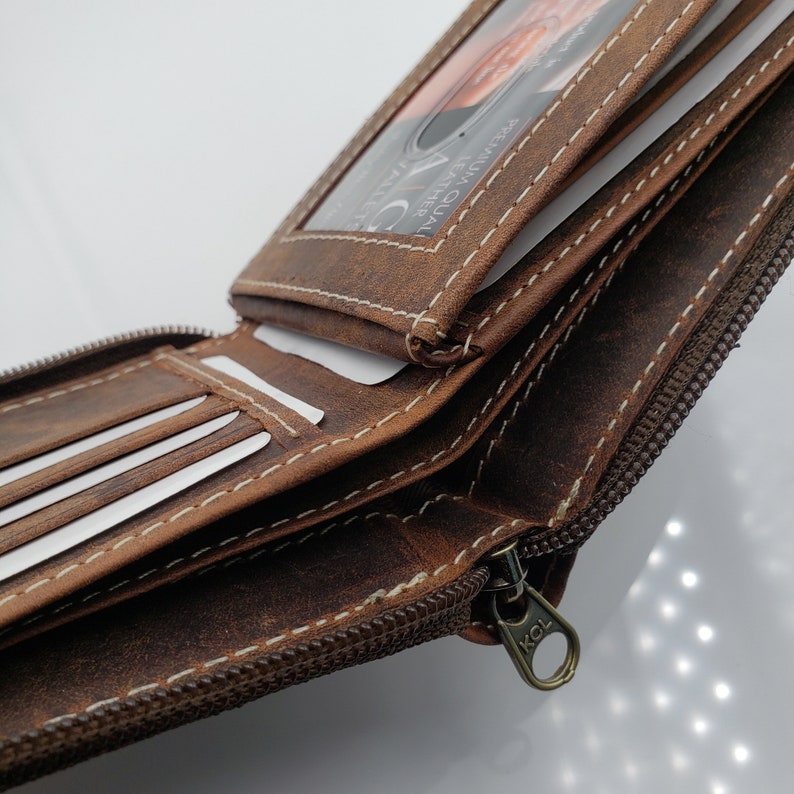 AG Wallets Mens Zip Around Bifold Wallet Vintage Brown Etsy