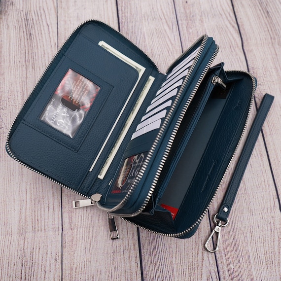 Leather Crossbody RFID Cell Phone Wallet Purse (Pebbled)