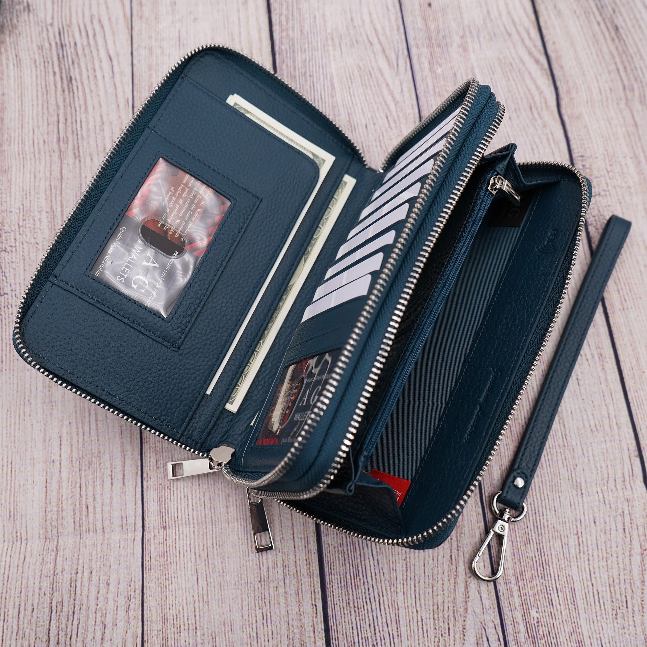 Handmade vintage long wallet leather mens zipper clutch wallet for men