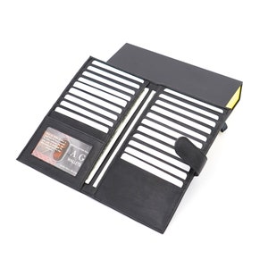 Cartera larga con cierre a presión RFID AG Wallets de piel de vaca napa de grano completo, organizador de tarjetas de crédito, capacidad para hasta 20 tarjetas, 2 ranuras laterales para efectivo