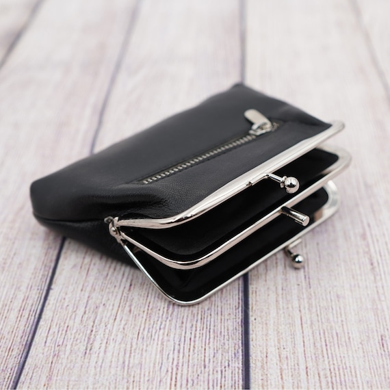 AG Wallets Women s Napa Leather Metal Frame Double Kiss Lock Coin and Change Purse Metal Frame Coin Purse With Kiss Lock Etsy