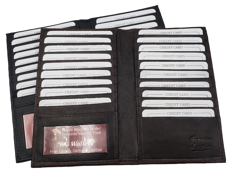 Men/'s Hipster Wallet Premium Leather Large Credit Card Organizer Double ID Brown