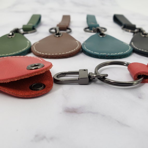 AG Wallets Genuine Leather Keychain Holder, Key Fob Holder, Personalized  Leather Keychain, Personalize Front Side and Back Side, Oval Design 