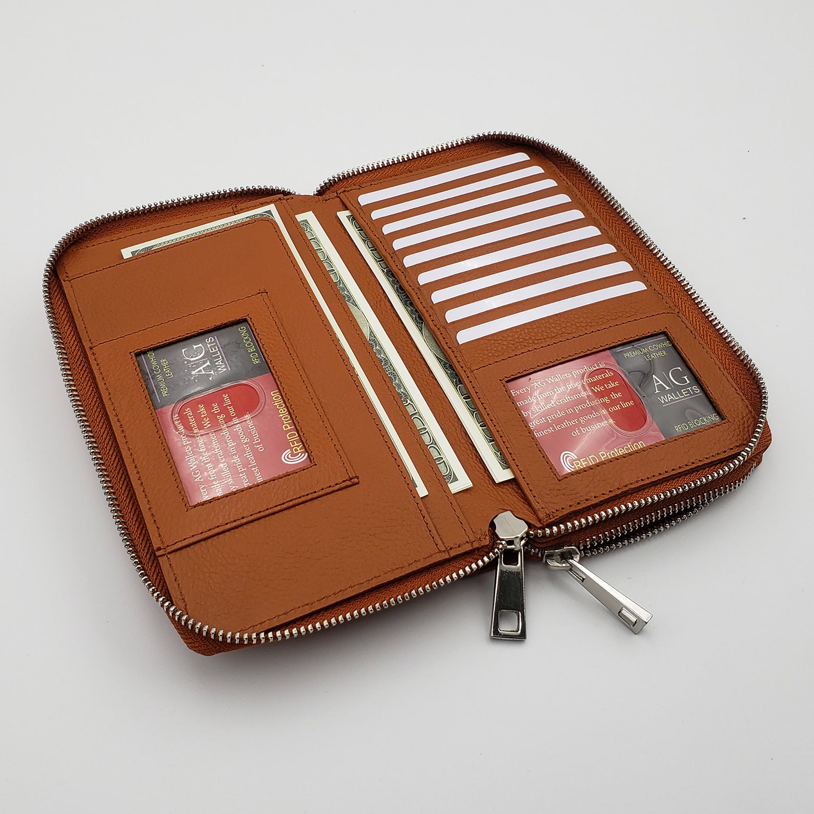 AG Wallets Women Double Zipper Wallet Cowhide Leather Large Etsy