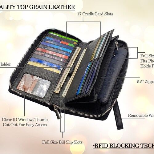 World Travel Womens RFID Blocking Zip Around Wallet Genuine Leather Clutch Long Card Holder Organizer Wallets Large Travel Purse 