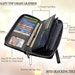 AG Wallets Women RFID Blocking Wallet Cowhide Leather Large Capacity Zip Around Phone Clutch Travel Purse Wristlet Passport Holder Black 