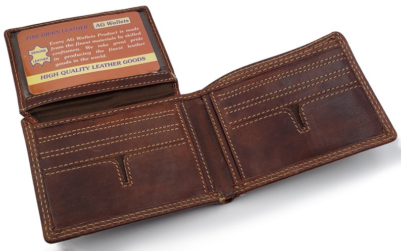 Ag Wallets Personalized Mens Handmade Vintage Brown Genuine Leather Bifold Minimalist Wallet For Men Real Leather Slim Style Card Holder - 