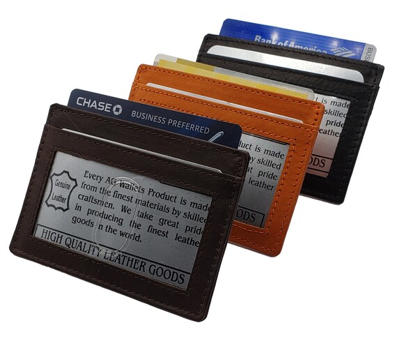 GIFTS FOR MEN Cowhide Leather Mens Money Debit Credit Card Wallet Holder Brown