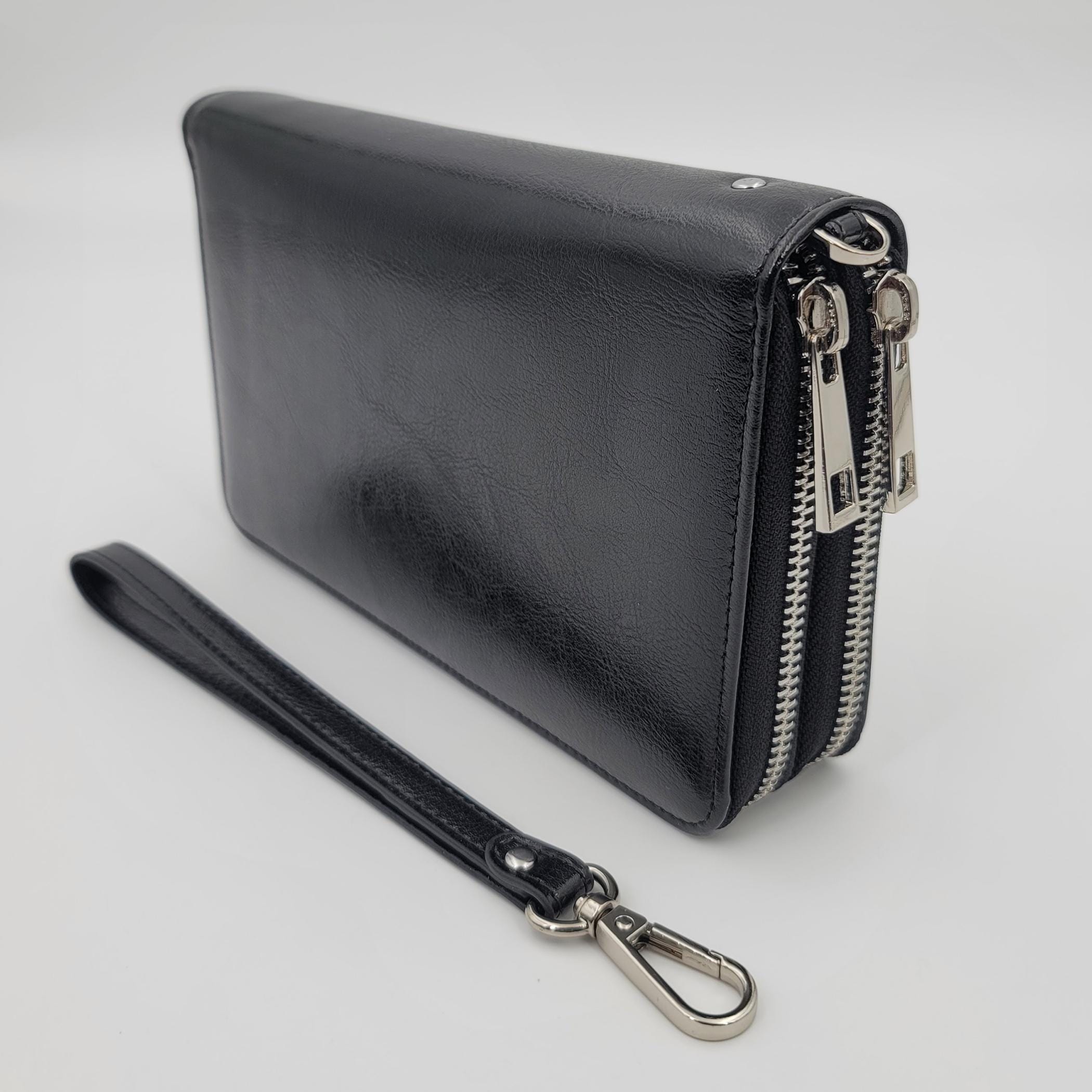 AG Wallets Women Double Zipper Peacock Blue RFID Wallet Cowhide