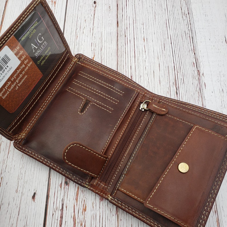 AG Wallets Mens Vintage Brown Genuine Leather Hipster Wallet | Etsy