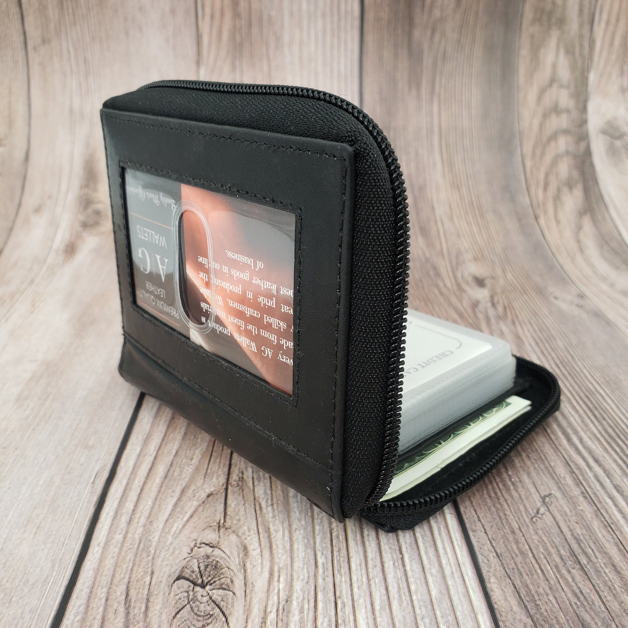 Wallet Inside Black Leather Zip Around Bifold Wallet, ID Window - Etsy