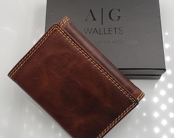 AG Wallets Personalized Mens Handmade Vintage Distressed Leather Trifold Minimalist Wallet for Men Real Leather Slim Style Card Holder