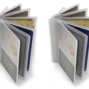 AG Wallets Juego de 2 billeteras de vinilo resistente de 6 páginas con tres pliegues para insertar tarjetas de crédito, fotos, tarjetas, documentos de identidad, llaves y otros accesorios