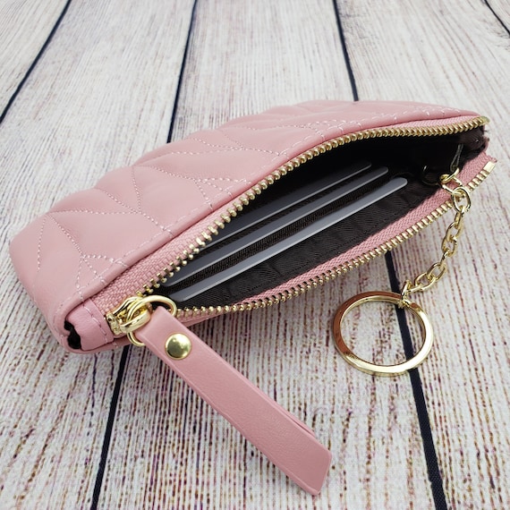 AG Wallets Quilted Genuine Leather Coin Purse Cash Credit Card Holder With Key Chain Ring Etsy
