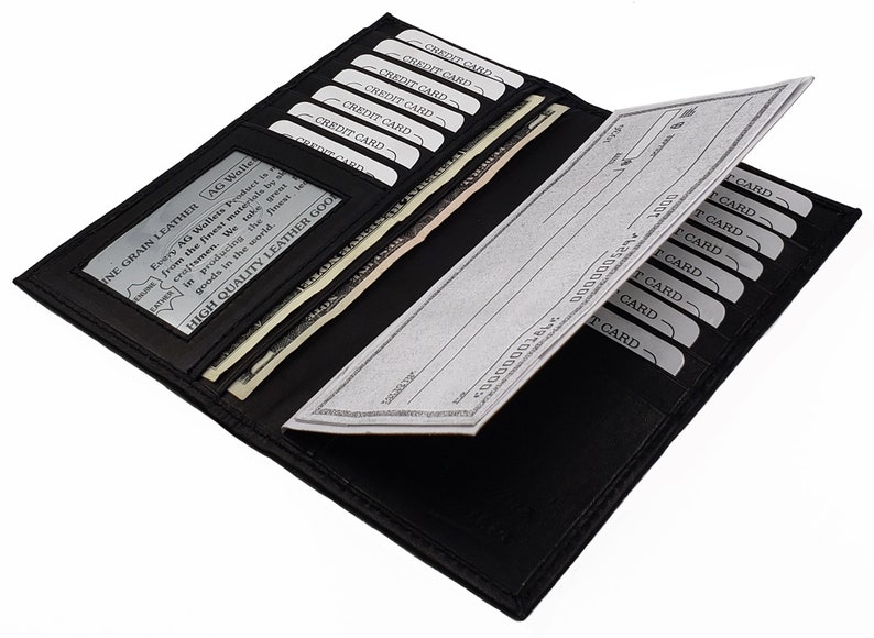 Genuine Leather Wallet Checkbook Cover 8 ID Credit Card New Men Women
