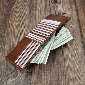 AG Wallets Cartera minimalista plegable vintage hecha a mano personalizada para hombre, cuero envejecido, tarjetero de gran capacidad de estilo delgado