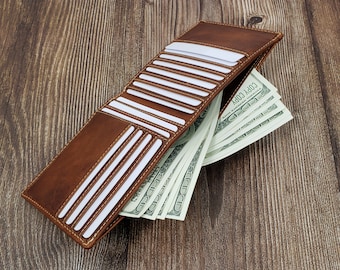 Personalized Bifold Wallet: Handmade Distressed Leather, Large Capacity