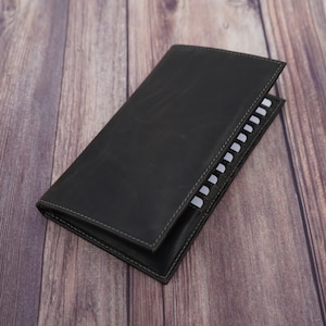AG Wallets Color negro trufa / Cartera RFID de cuero de napa / Capacidad para 20 tarjetas de crédito, 1 ID, 2 bolsillos laterales / Diseño elegante y seguro