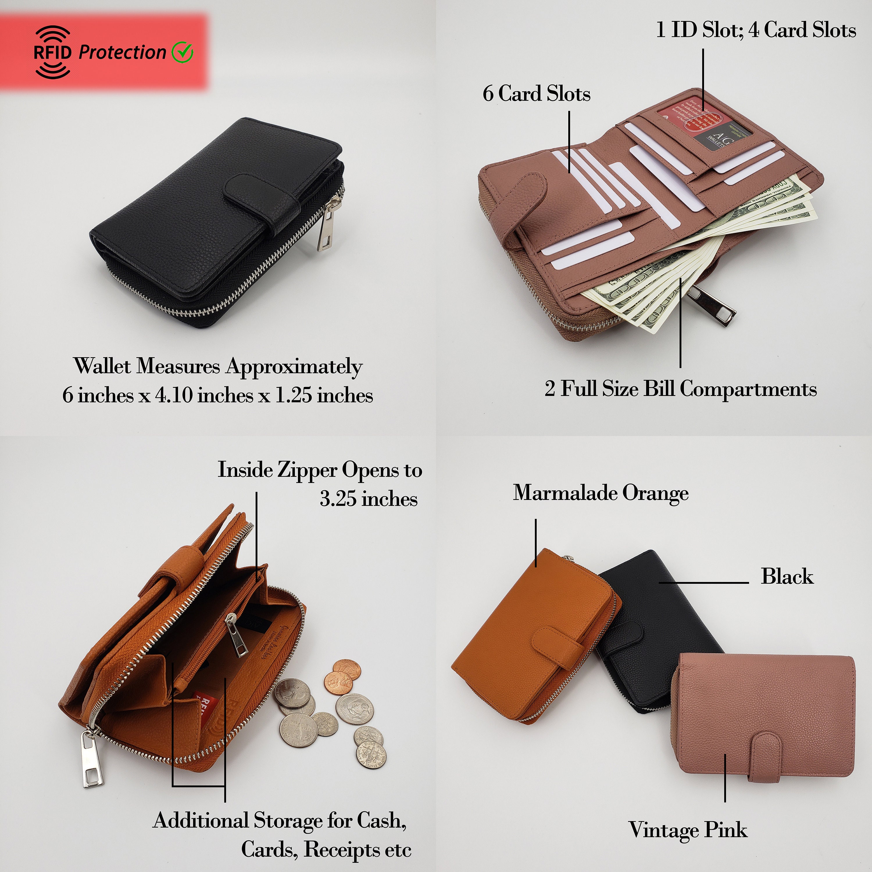 AG Wallets Women RFID Leather Wallet Snap Closure RFID Etsy